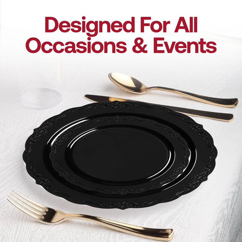 Black Vintage Rim Round Plastic Wedding Value Set (30 Sets) image number 6