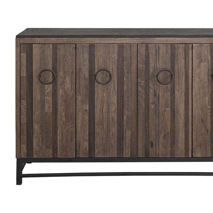 Kianu Sideboard Console Buffet, 4 Doors, Brown Plank Style, 59 Inch