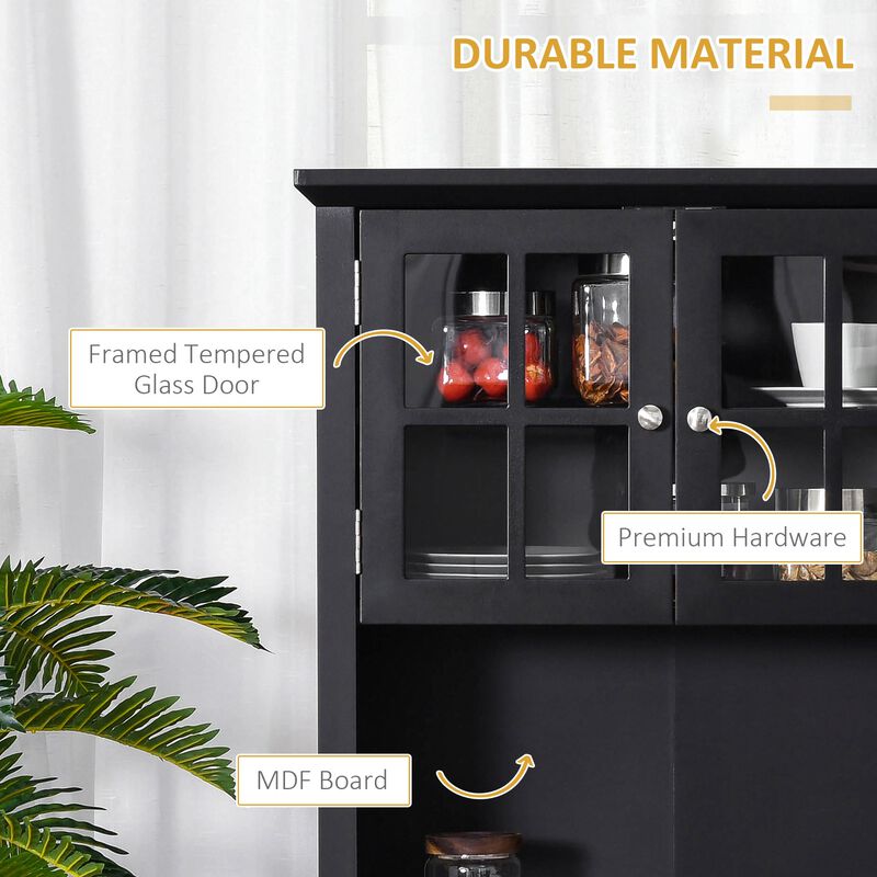 Elegant Buffet with Hutch, Kitchen Pantry Storage Cabinet with Framed Glass Door Drawer and Microwave Space, Black