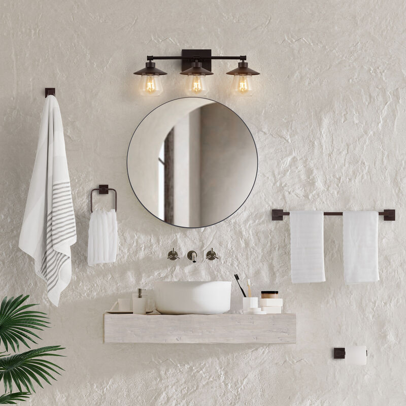 Avalon 26" 3-Light Farmhouse Cottage Vanity Light with Bathroom Hardware Accessory 5-Piece Set