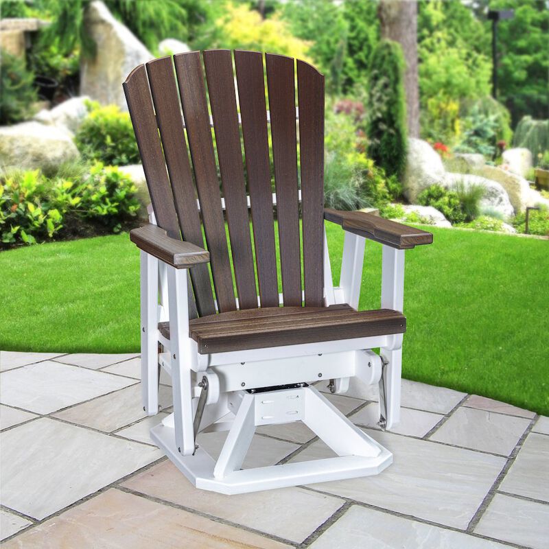 American Furniture Classics Fan Back Swivel Glider in Brazilian Walnut on a White Base