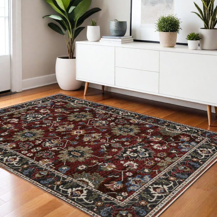 HomeRoots Oriental Area Rug With Fringe