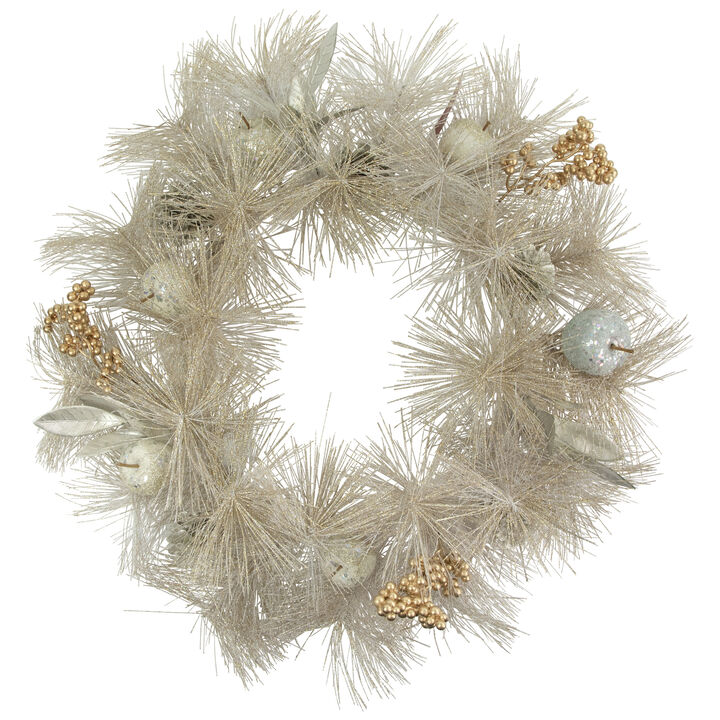 Champagne Gold Apple and Pine Needle Artificial Christmas Wreath  24-Inch  Unlit