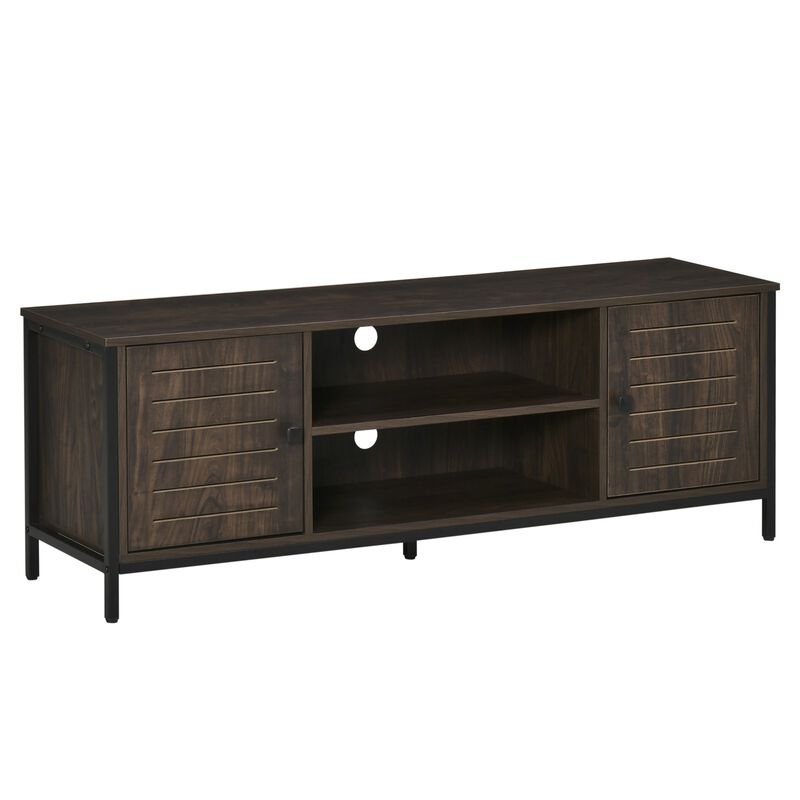 TV Stand for TVs up to 60", Industrial Entertainment Center Cabinet with Storage Shelves for Living Room or Bedroom, Dark Walnut image number 1