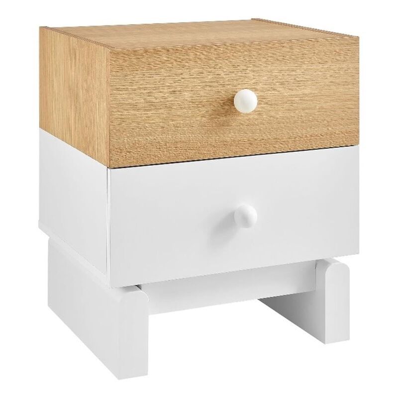 Modway Nolia Two-Tone 2-Drawer Nightstand in Oak White &ndash; Modern Color Block Bedside Table with Wood Grain Laminate and Storage Drawers image number 0