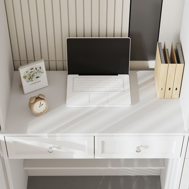 FUFU&GAGA White MDF & Tempered Glass Storage Cabinet with 6 Drawers, Adjustable Shelves & Shutter Doors, Modern Bookcase (94.5 in. W x 15.7 in. D x 78.7 in. H) image number 4