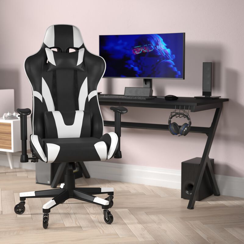 X20 Gaming Chair Racing Office Computer PC Adjustable Chair with Reclining Back and Transparent Roller Wheels in   LeatherSoft