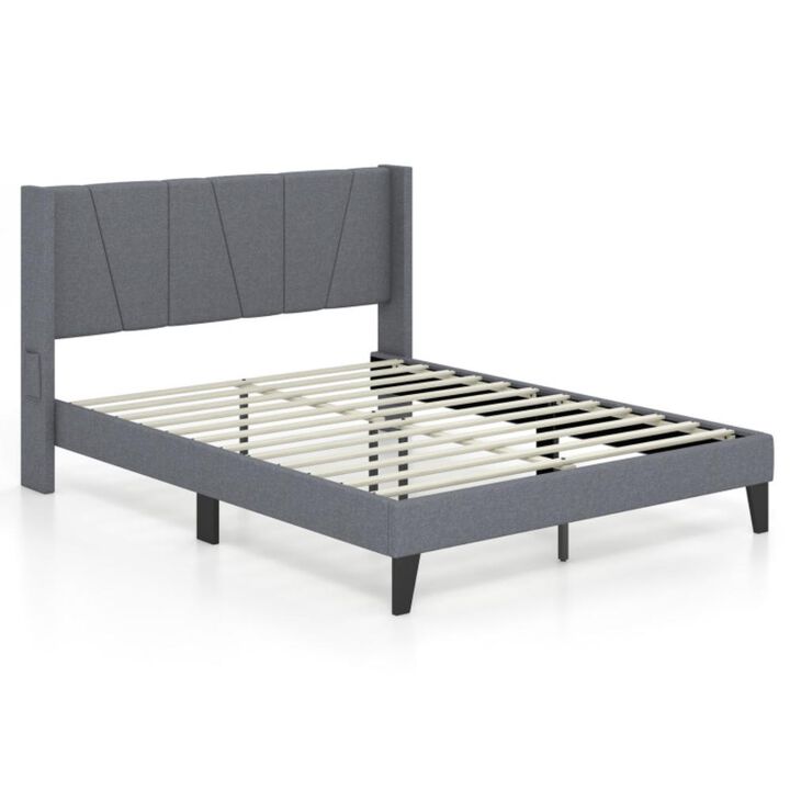 Hivvago Bed Frame with Wingback Headboard and Wood Slat Support