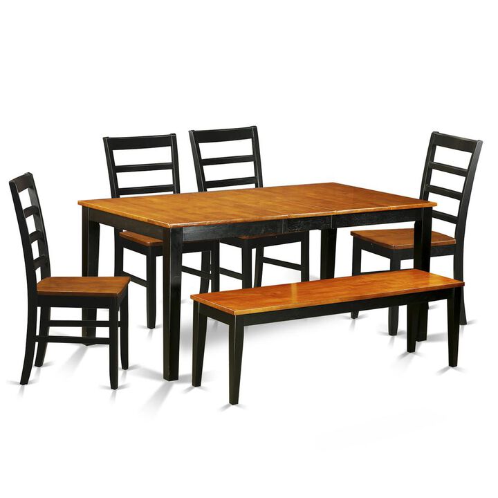 6 PC Dining room set with bench-Kitchen Tables and 4 Wooden Dining Chairs Plus bench