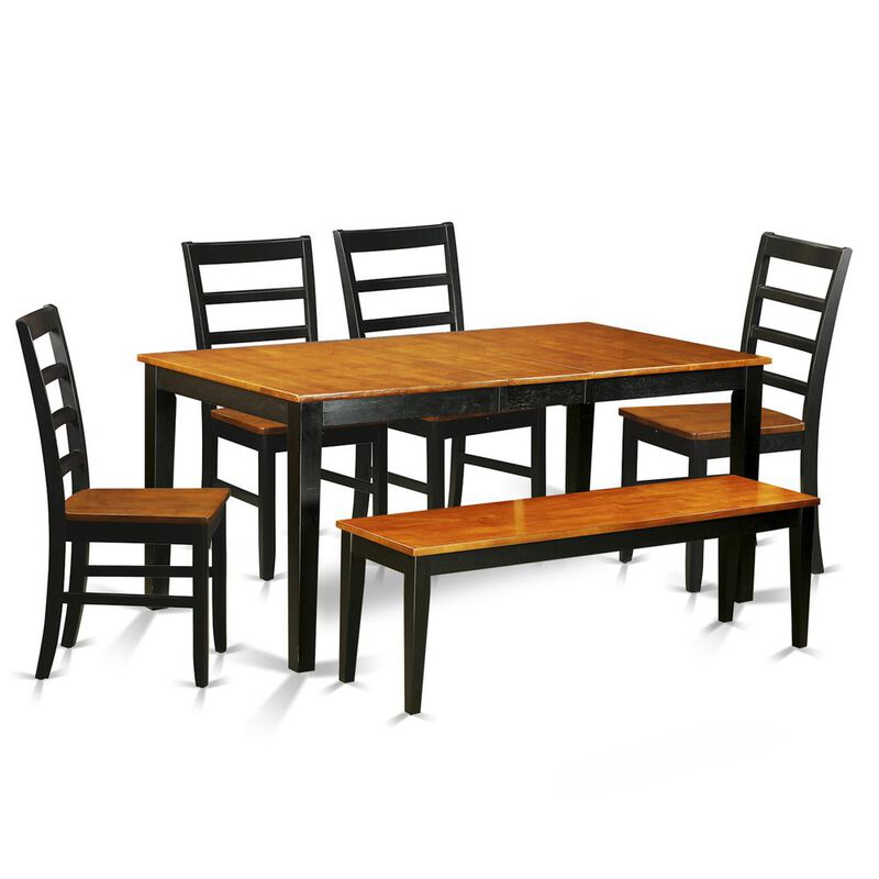 6 PC Dining room set with bench-Kitchen Tables and 4 Wooden Dining Chairs Plus bench