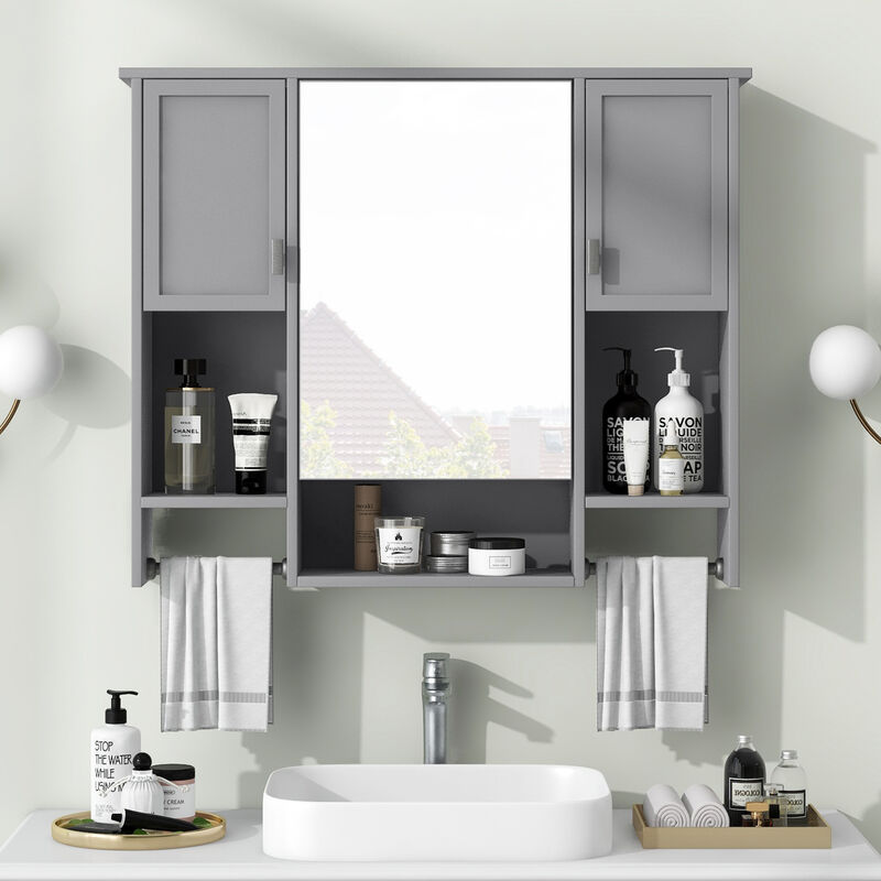 ELEMENT ACE Modern Wall Mounted Bathroom Storage Cabinet with Mirror and Towel Bar image number 1