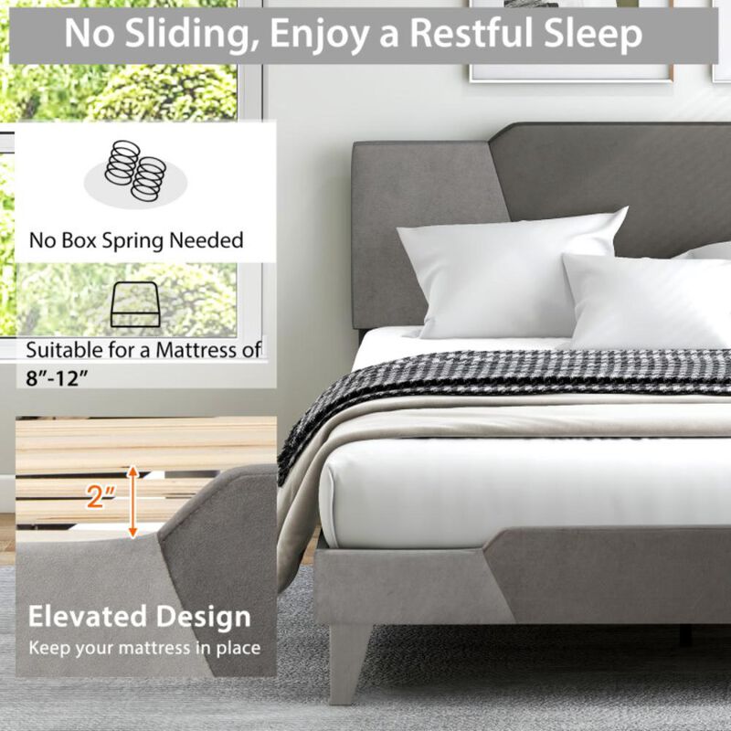 Hivvago Velvet Upholstered Bed Frame with High Headboard image number 5