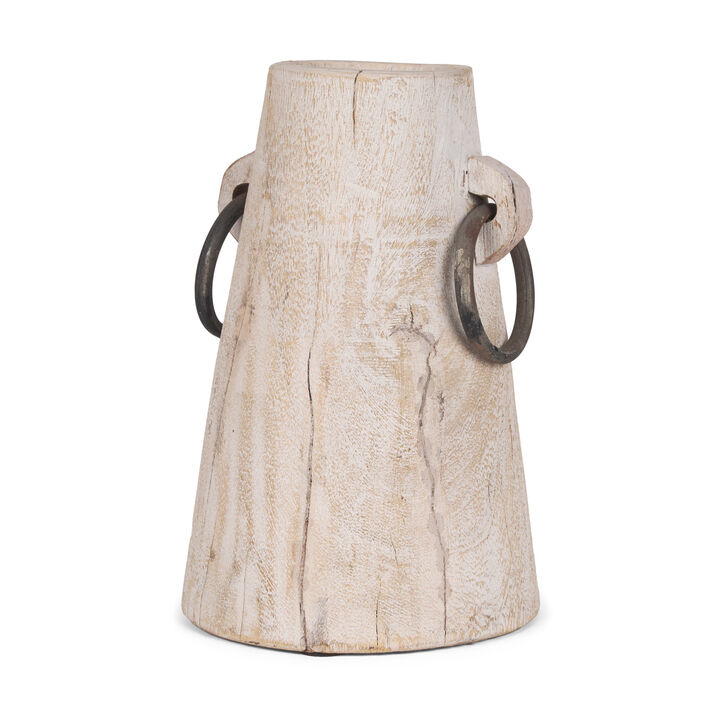 HomeRoots 10" Light Brown Solid Wood Cylinder Jug Vase