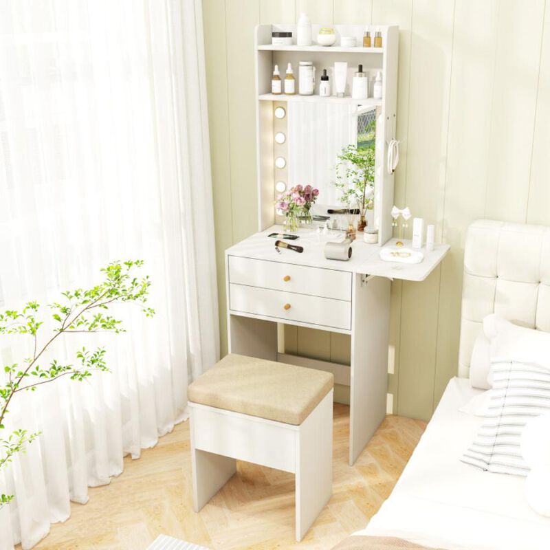 Hivvago Compact Vanity Desk Set with 3-Color Lighted Mirror and Power Outlets