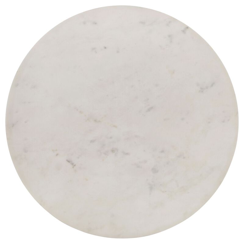Wolu 22 Inch Side End Table, White Marble Round Top, Natural Brown Wood image number 2