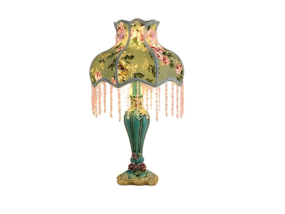 Vintage Victorian Fabric Flower Table Lamp For Office Green