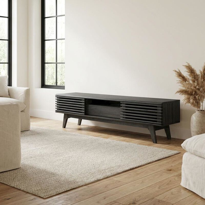 Wooden brown TV stand with spacious surface and modern design image number 4