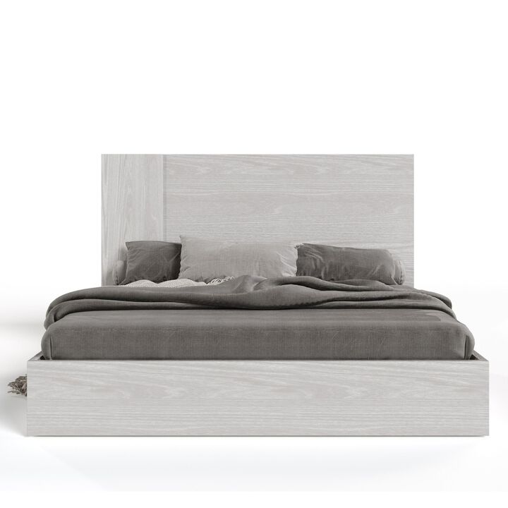 Noe Zid King Size Platform Bed, Panel Headboard, White Finish, Modern - Benzara