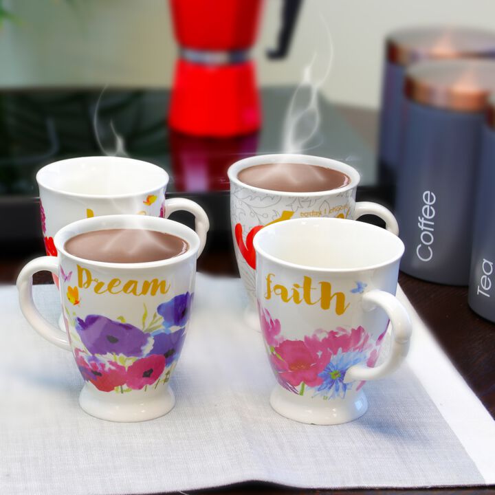 Gibson Home Bold Floral 17.4 oz Cup Set, Set of 4 Assorted Designs