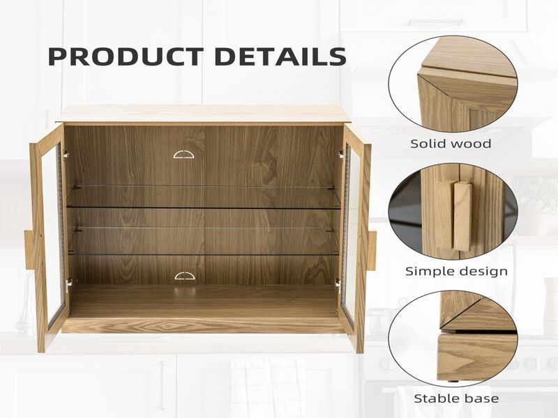 2-Piece Modern Minimalist Glass Door Wood Grain Edge Cabinet, Multifunctional Storage 3-Layer Shelf