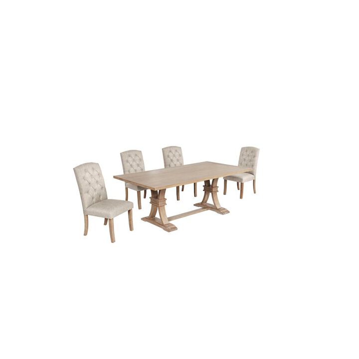 Best Quality Furniture 5 Piece Traditional Dining Table With Beige Side Chairs