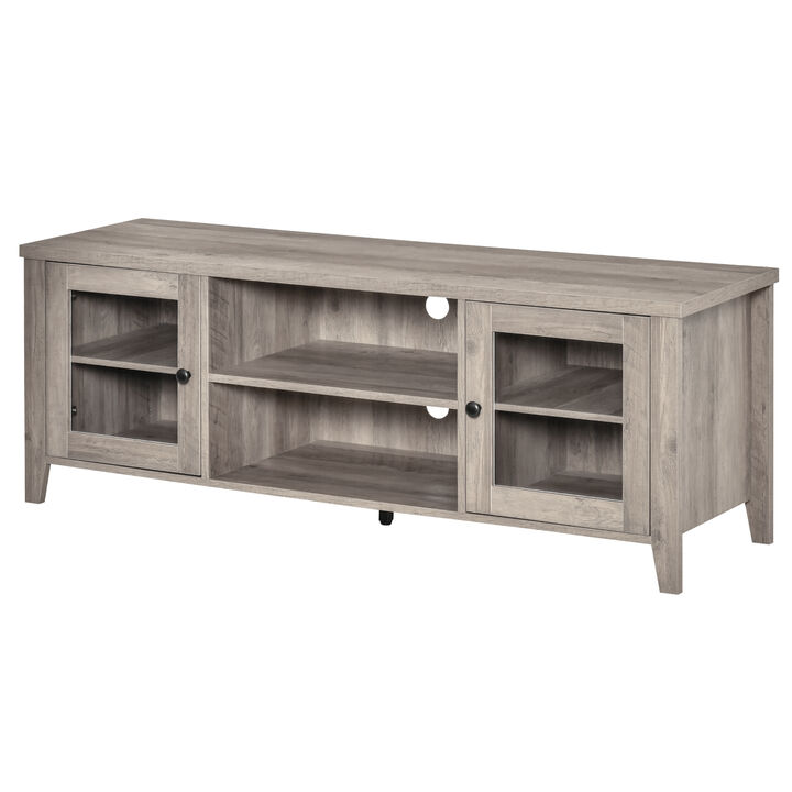 HOMCOM Modern TV Stand, Entertainment Center with Shelves and Cabinets for Flatscreen TVs up to 60" for Bedroom, Living Room, Grey Wash