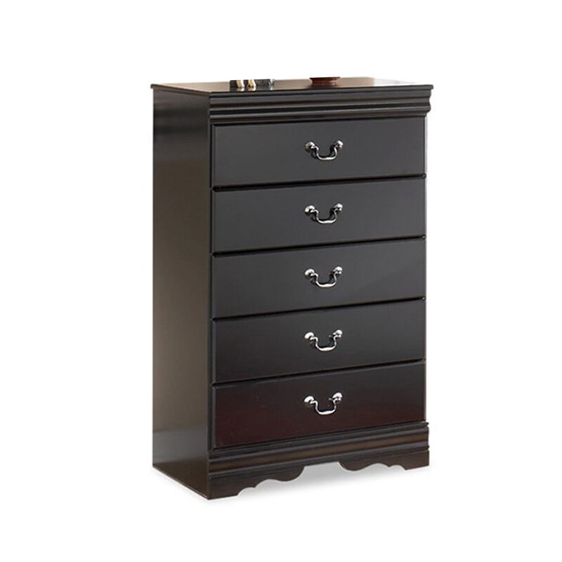 Yara Tall Dresser Chest, Classic Black, 5 Drawers Pewter Metal Handles