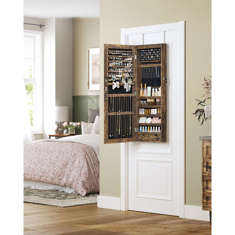 6 LEDs Jewelry Organizer Cabinet Armoire with Full Screen Mirror, Wall Hanging/Door Mounted, Large Capacity