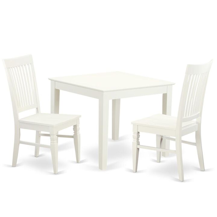 3 Pc square Kitchen Table and 2 hard wood Chairs for Dining room in Linen White