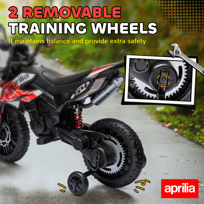 BreeBe 12V Aprilia Licenced Kids Motorcycle with Training Wheels, Spring Suspension, LED Light, USB, Music image number 4