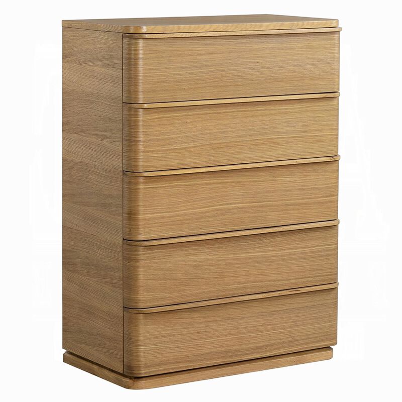 Sery Tall Dresser Chest, 5 Drawers, Minimalist Lip Handles, Oak Brown Wood image number 0