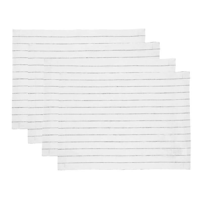 Solino Home Pinstripe 100% Linen Placemats &ndash; Set of 4, 14 x 19 in, Machine Washable, Holiday and Everyday Dining