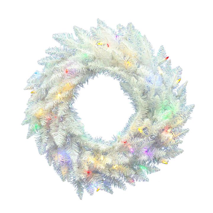 Vickerman 30" Sparkle White Spruce Artificial Christmas Wreath, Multi-Colored LED Lights - Faux Spruce Christmas Wreath - Seasonal Indoor Home Decor