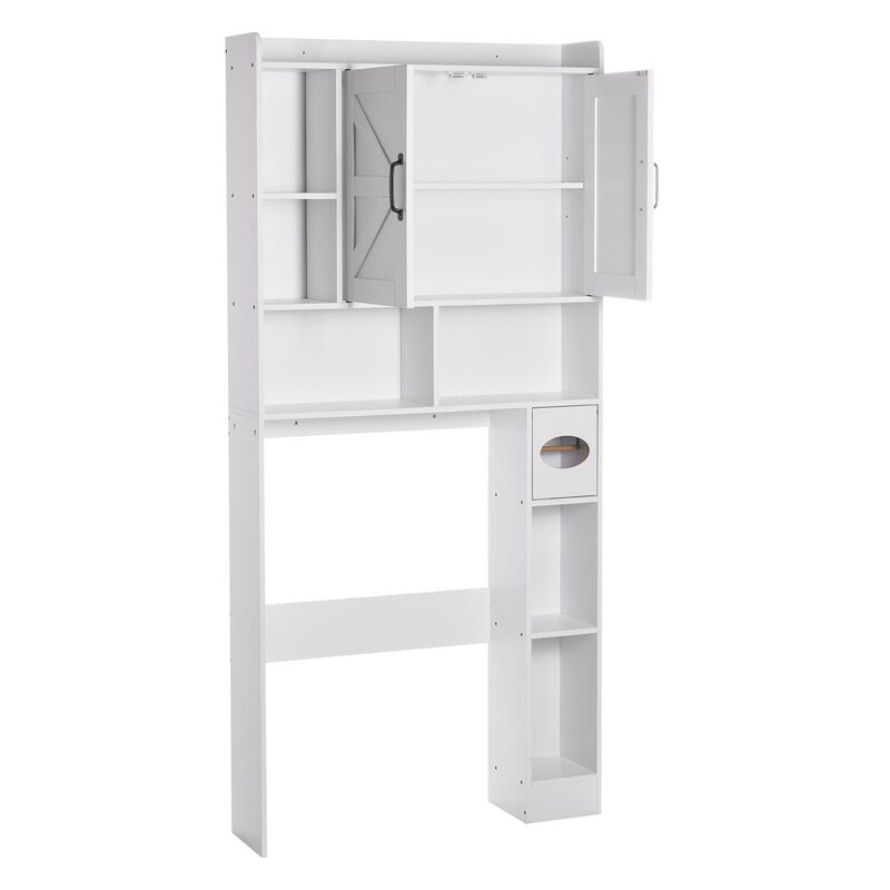 Bathroom Over Toilet Storage Organizer with Cabinet, Open Shelf and Adjustable Shelf-White image number 9
