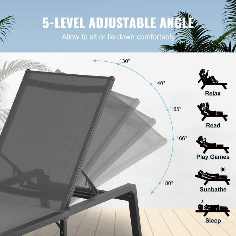 5-Position Chaise Lounge Chair &ndash; Adjustable Outdoor Recliner for Patio, Garden, Pool, or Deck