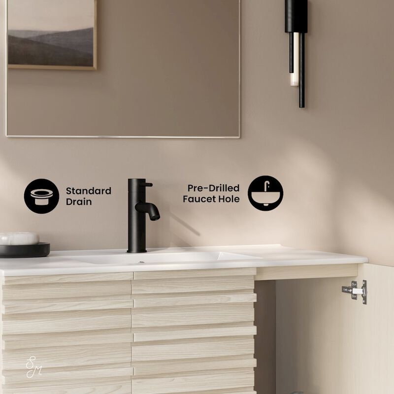 Cascade 36" Wall-Mounted Bathroom Vanity in White Oak with Sink Top image number 3