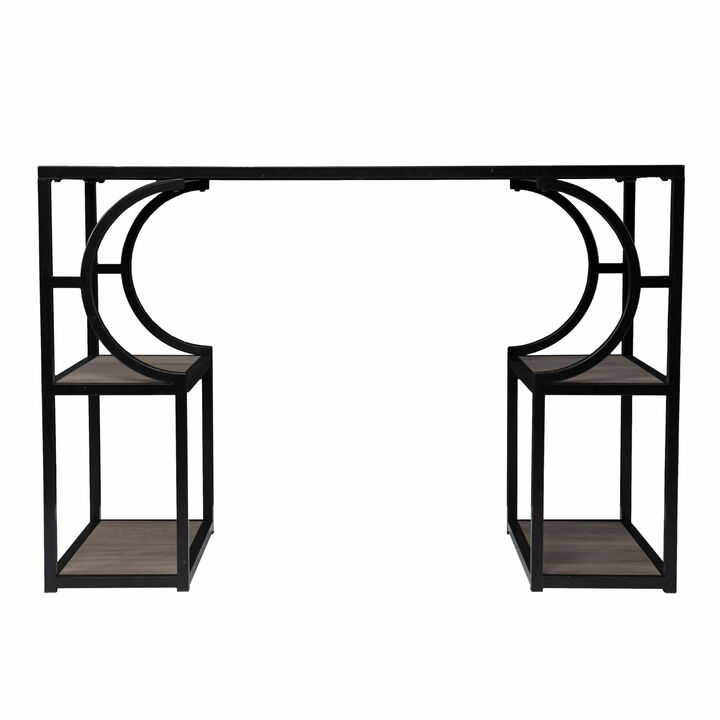 Rustic Wood and Metal Writing Desk with Storage Shelves and Drawers