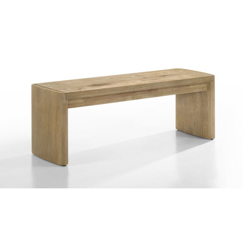 Meni 51 Inch Wide Dining Bench, Panel Legs, Oak Brown Solid Wood - Benzara