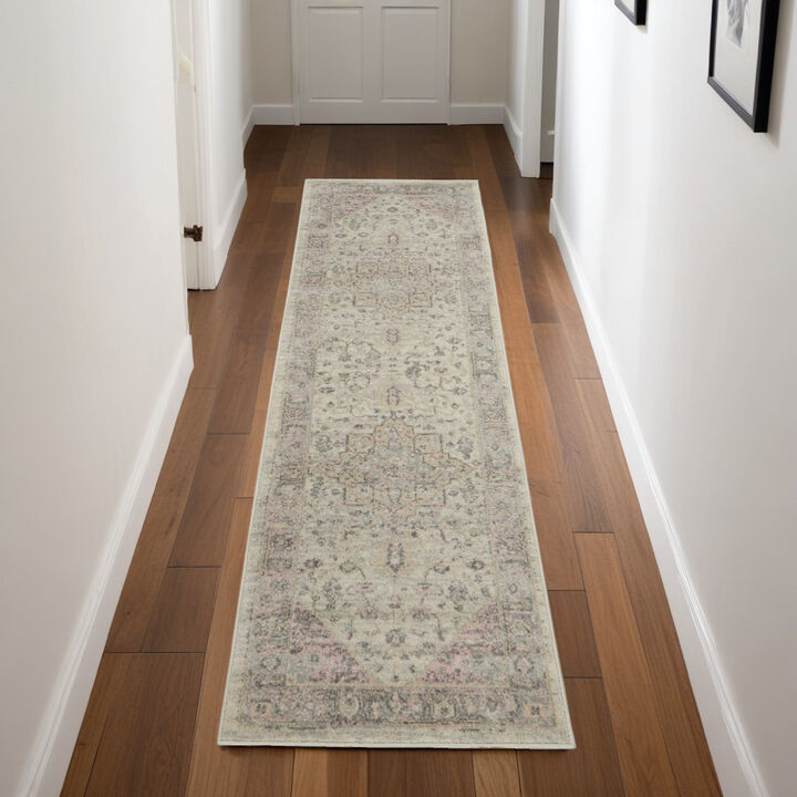 HomeRoots Floral Medallion Distressed Runner Rug