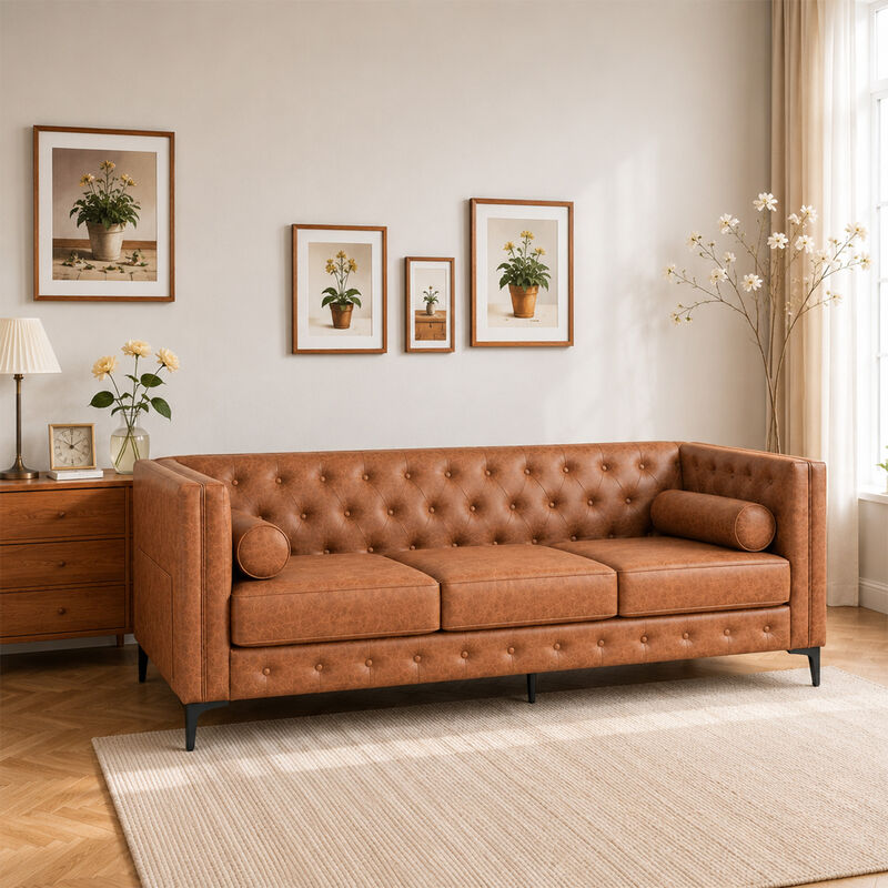 Drujep 78.5" Faux Leather Sofa image number 2