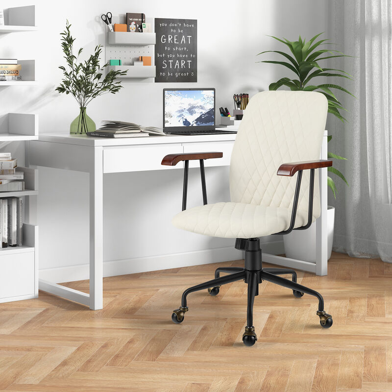 Velvet Home Office Chair with Wooden Armrest