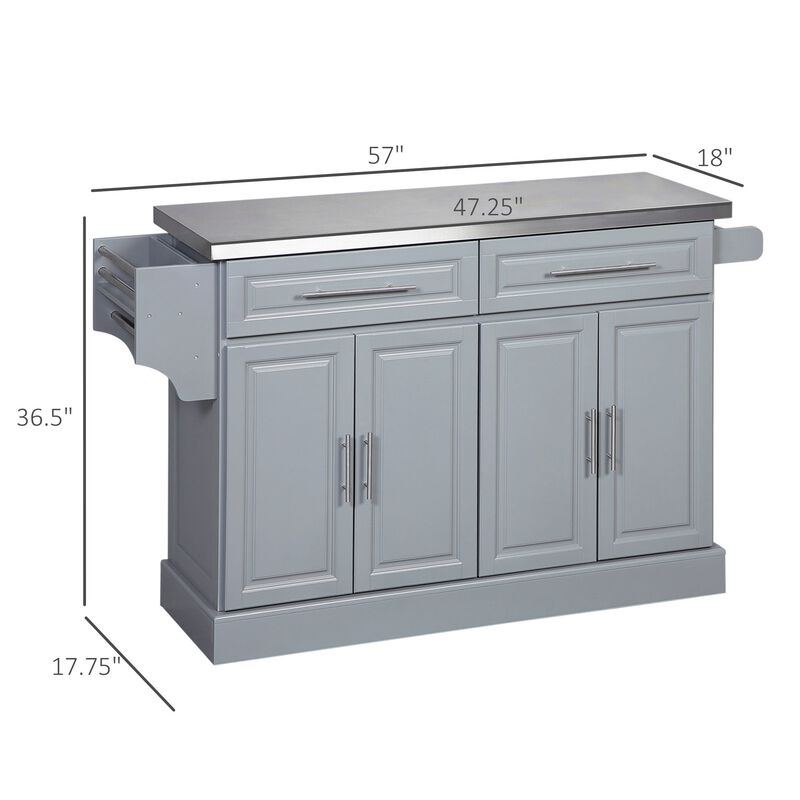 Gray Mobile Kitchen Aid: Stainless Top Cart with Drawers & Cabinets