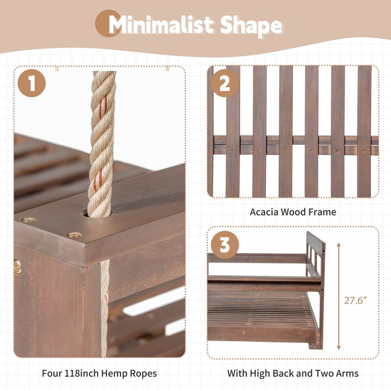 Hivvago Wooden Twin Porch Swing Daybed Frame with Rope Support image number 6
