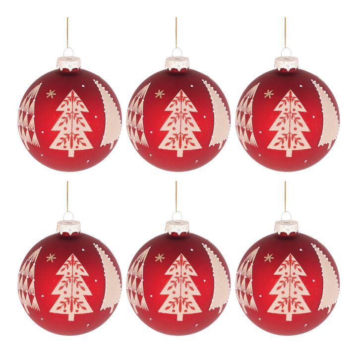 Beaded Glass Pine Tree Ornaments (6-Pack) – Decorative Holiday Ball Ornaments for Christmas Trees
