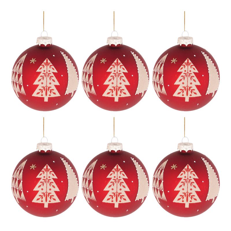Beaded Glass Pine Tree Ornaments (6-Pack) &ndash; Decorative Holiday Ball Ornaments for Christmas Trees