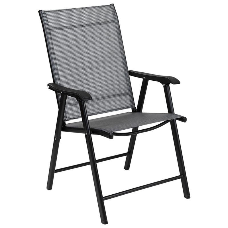 Flash Furniture Paladin Gray Outdoor Folding Patio Sling Chair with Black Frame (2 Pack)