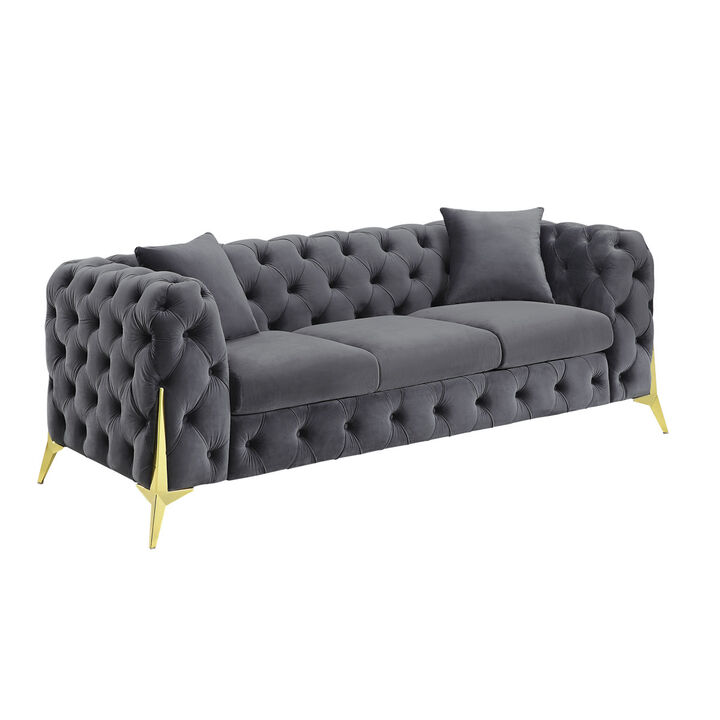 Grey Elegant Velvet Living Room 3Seater Sofa, Upholstered Sofa