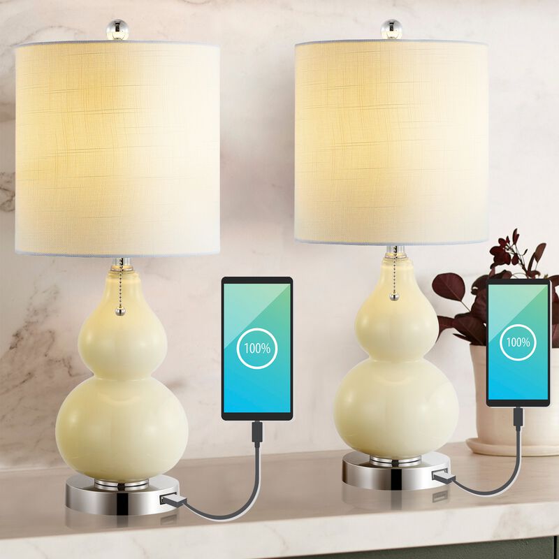 Cora Classic Vintage Glass LED Table Lamp with USB Charging Port (Set of 2)