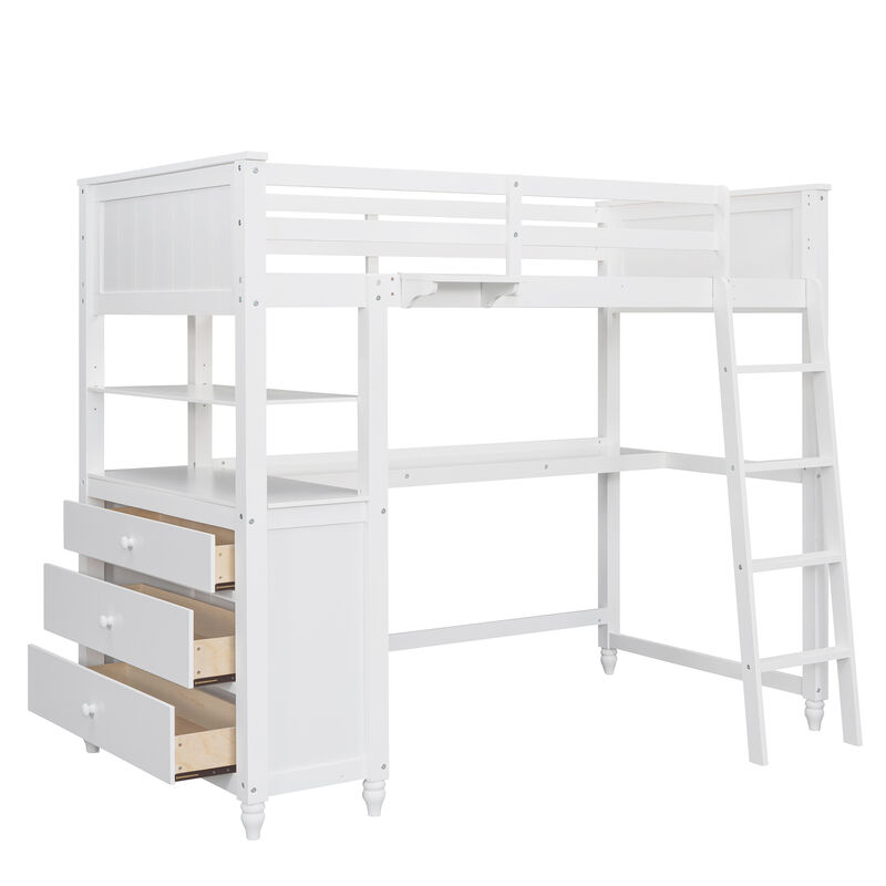 Merax Twin Size Multi-Functional Loft Bed with Desk & Drawers