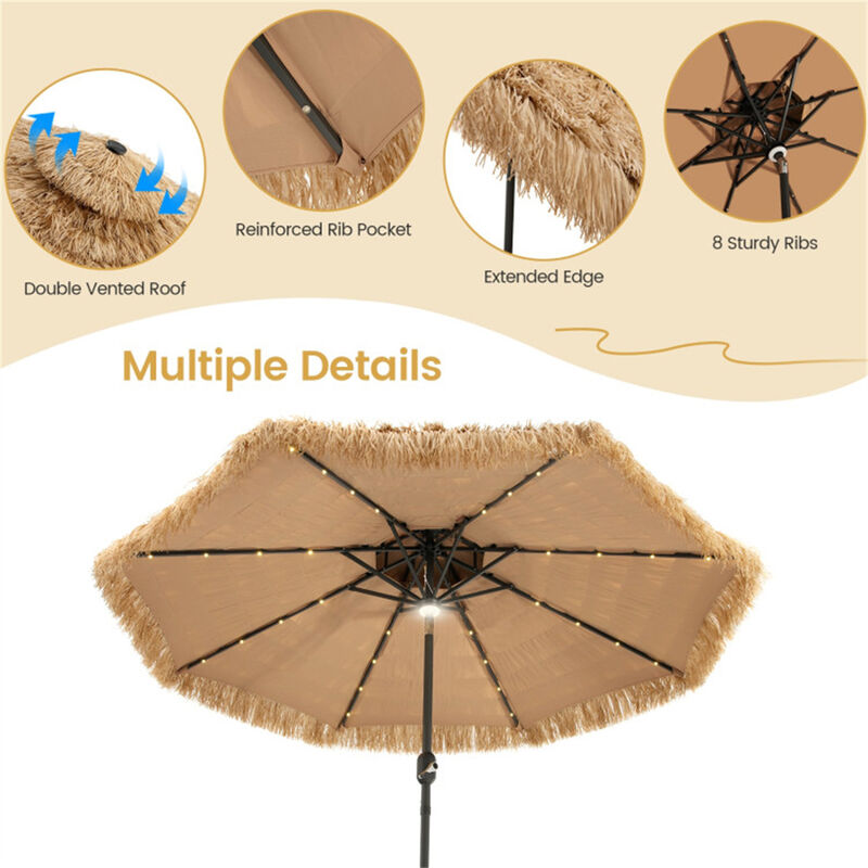 LED Lighted Beach Umbrella, Portable Sunshade with Tilt & UV Protection